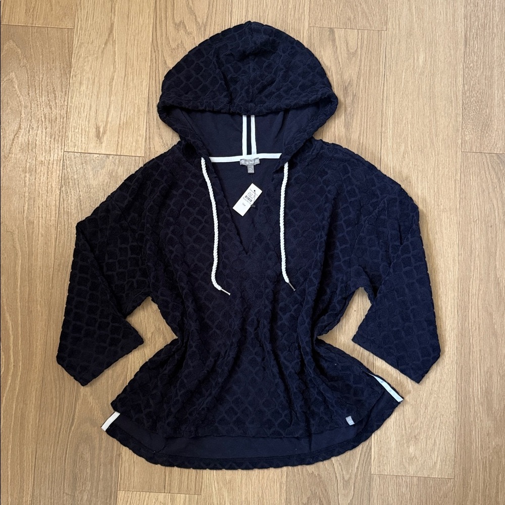 NEW Talbots Navy Terricloth Textured Hooded Top Size 1X Petite